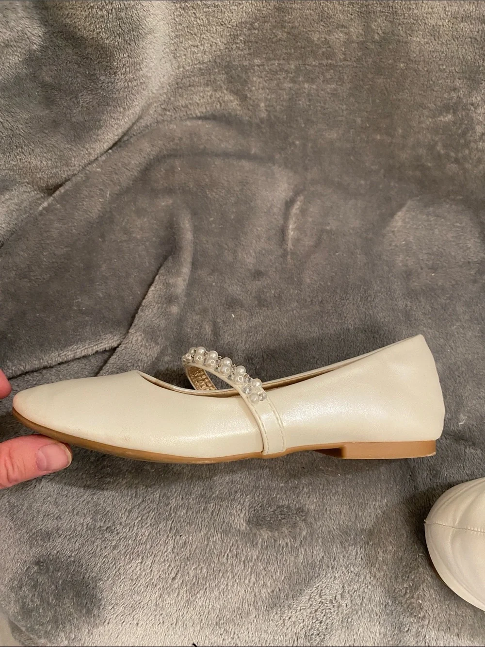 Dream Pairs Cream Pearl-Strap Mary Jane Flats